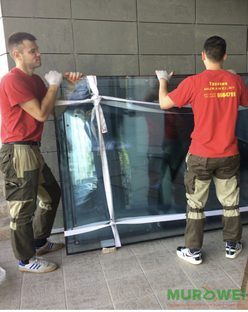 Подъём стеклопакетов стекла зеркал